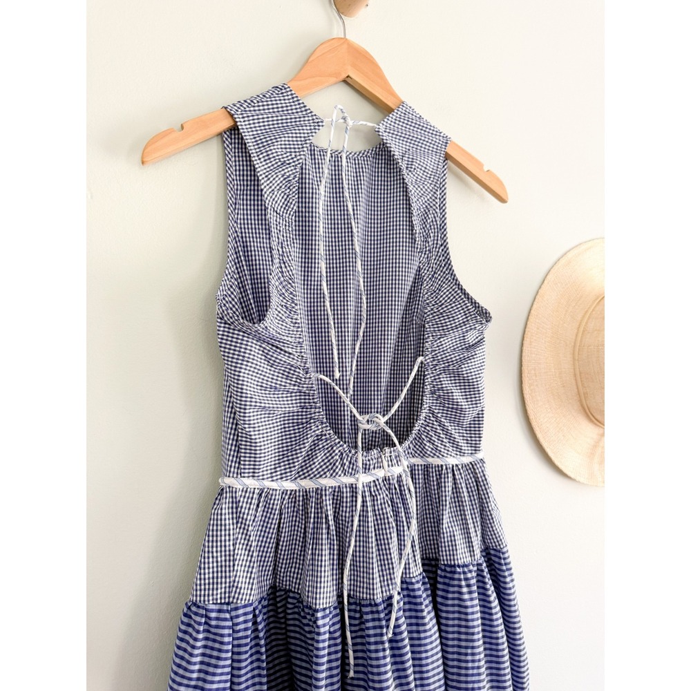 J.Crew | NWT Open-Back Midi Dress in Mixed Blue Gingham Cotton | Sz T4 - Picture 9 of 11